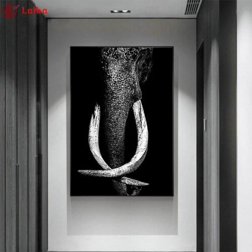 5D DIY Diamond Painting Black and white animal art, elephant, ivory cross stitch mosaic full square/round diamond embroidery