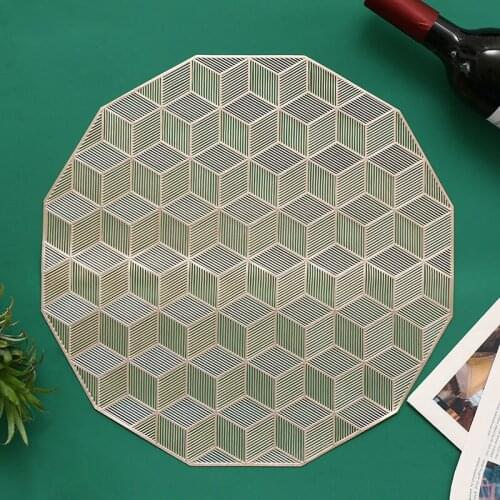 6/4pcs Rhombus Splicing PVC Hollow Table Mat Heat Insulation Pad Hot Stamping Vinyl Placemats Home Dining Table Decoration