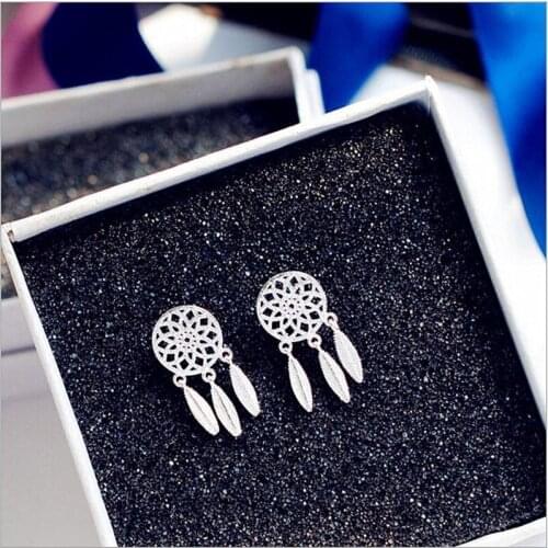 925 Sterling Silver Earrings Dream Catcher Fashion Feather Tassel Earrings For Women oorbellen brincos de prata S-E387