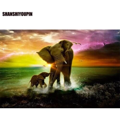 5D Diy Diamond Painting Cross Stitch Elephant 40*30cm Diamond Mosaic Animal Needlework Crafts Full Diamond Embroidery SSYP-141