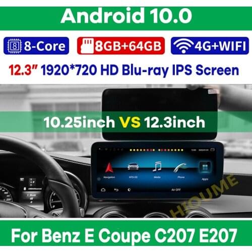 12.3" 8Core CPU 8G+128G Android 10 Car Radio GPS Multimedia Player for Mercedes Benz E Coupe C207 E207 2009-2015 Stereo CarPlay