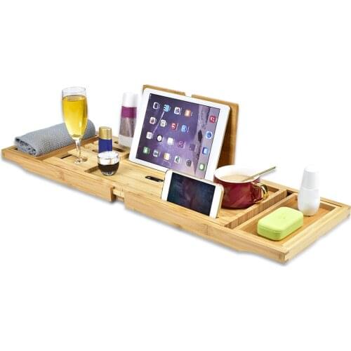 Bamboo Wooden Bath Caddy Bathtub Bridge Shelf for Bathroom Supplies