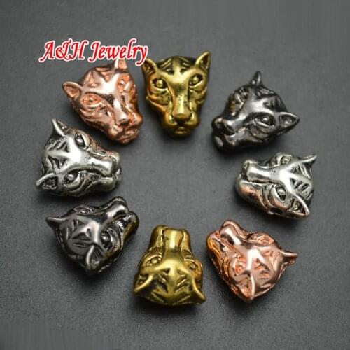 High Quality Solid Alloy Leopard Heads Beads Gold silver Black Copper Color DIY Jewelry Making Animal Charms 10pc/lot