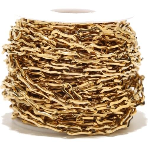 1Meter Stainless Steel Gold Tone 6mm Width Chains Flat Hollow Bone Shaped Link Chain for DIY Jewelry Necklaces Making Findings