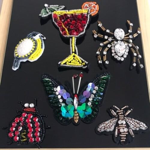 Cup Beaded Brooch Patch for Clothing Sewing on Patch Bird Animal Beading Applique DIY Sewing Accessories