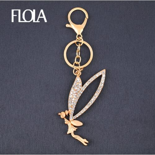 FLOLA Angel Wings Fairy Keychain Keyring Charms Pendant Women Men Bag Car Key Chains Ring Gold Filled Jewelry Wholesale kcha08