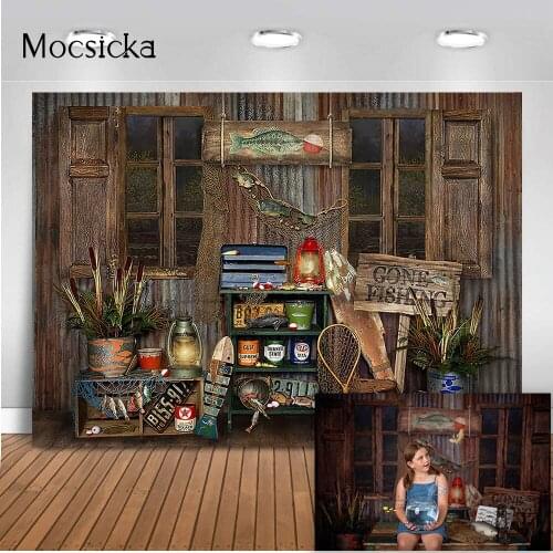 Lets Fishing Theme Birthday Backdrop Newborn Kids Cake Smash Portrait Background for Photography Bait Shop Fish hook Props