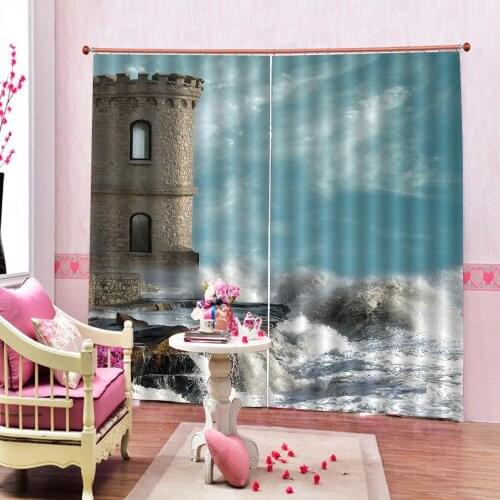 Seaside Scenery Photography Background Castle Window Curtain For Living room blackout window Drapes