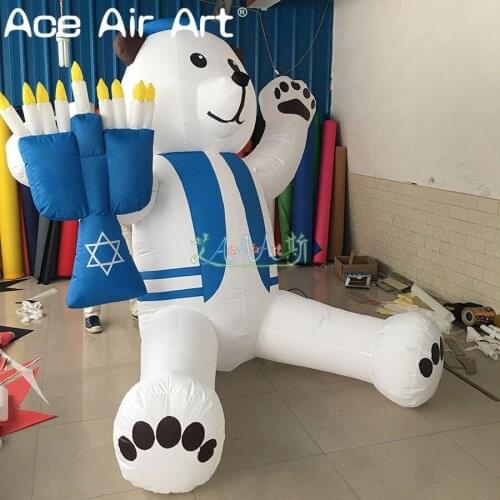 Hot sale inflatable bear with candle in hand,chanukah inflatable advertising and hanukkah holiday decorations