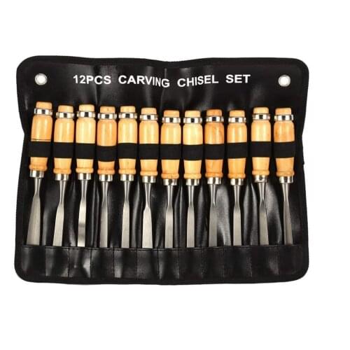 Wood Carving Tools, 12PCS Woodworking Carpentry Gouges Hand Chisel Tool with Wooden Handles and Storage Pouch