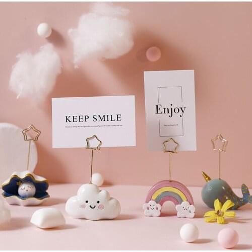 Kawaii Resin Rainbow Cloud Ocean Shell Photo Card Memo Clip Holder Wedding Party Clips Desk Decorative Gadget Ornament