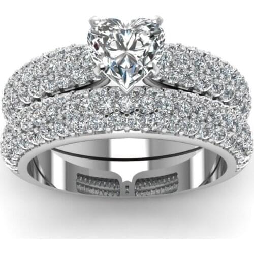 Milangirl Exquisite Ring Set 2pcs/set Romantic Heart White Zircon Ring For Women Accessories Jewelry