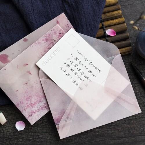 3PCS/PACK w16 Litmus Cherry Sakura Flower Transparent For Business Invitation Card Creative Cute sl1301 Storage Envelope