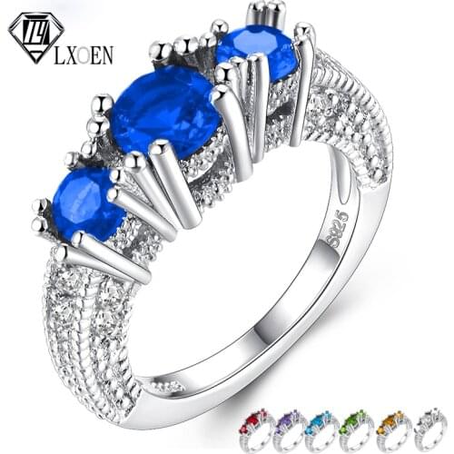 LXOEN Luxury Blue Zircon Engagement Ring With White Silver Color Crystal Rings for Women Party Jewelry Accessories anillos