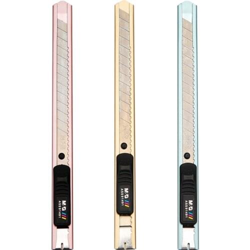 M&G 3/6/12pcs Cool Metallic Color Mini Utility Knife 9mm Paper Cutter Stationery Knife Stainless Steel Metal Office Craft Box