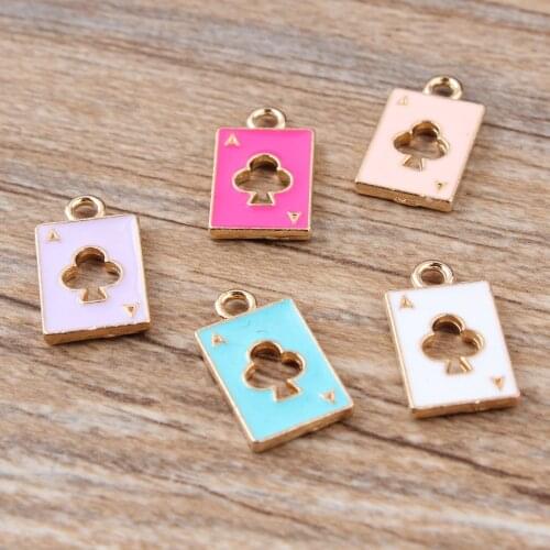 Trendy DIY enamel Alice in wonderland poker earrings charms Korean jewelry making accessories alloy playing card pendant dangle