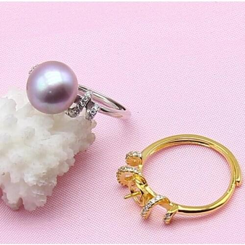 Fashion Pearl Ring Mountings Set Findings, Adjustable Ring Jewelry Setting Parts Fittings Charm Accessories Silver Jewellery