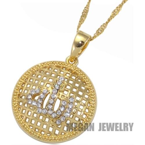 Muslim Allah copper crystal pendant & necklace for women & men, charm Islam jewelry & Arab gift