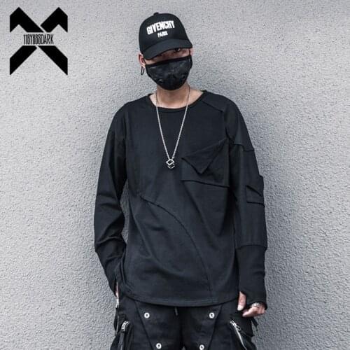 Hip Hop Functional Long Sleeve T-Shirt Men 2021 Autumn Dark Patch Streetwear Tshirts Cotton Tops Tees Black White WB212