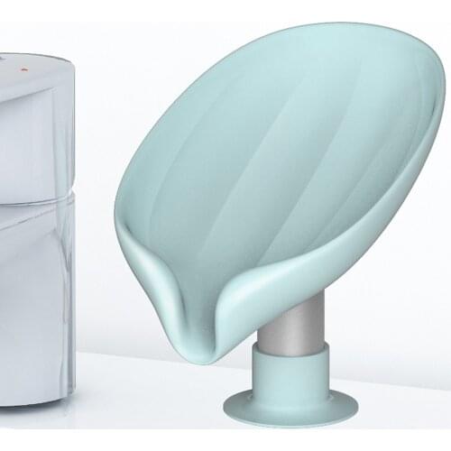 New Leaf-shaped Soap Dish Box Soap Holder Drain Rack Toilet Soap Box Perforated Free Standing Suction Travel Bathroom Accessorie