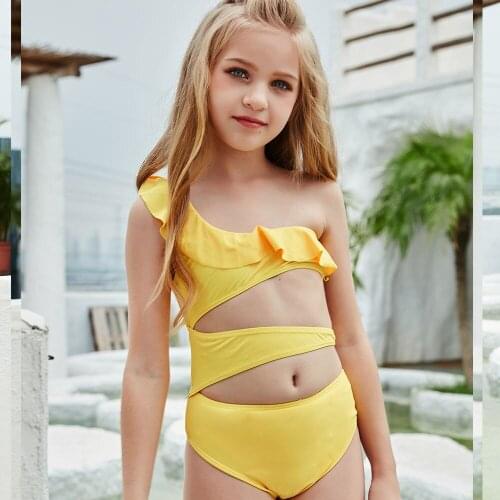 Aitonoble 2021 New Girls Swimsuit Kids swimwear Girls Two Pieces Bikini Swimsuit Dress Beachwear with Ruffles