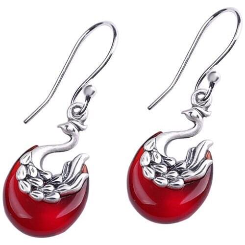 New Hot Garnet Earrings For Lady Elegant Peacock Real 925 Sterling Silver Earrings For Wedding Engagement Original
