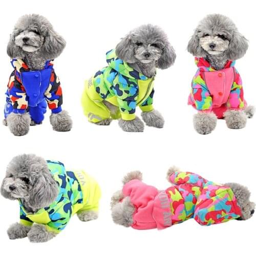 Dog Clothes Print Warm Hooded Autumn Winter Dog Coat Jacket For Small Dogs Waterproof Puppy Pet Jumpsuits Chihuahua Clothing