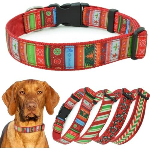 Dog Collar Christmas Red and green Personalized Pet Collar Adjustable Collar for Medium Large Dogs Pitbull Collar Large