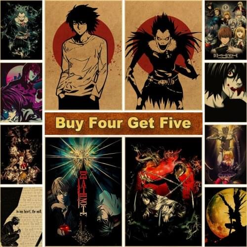Japanese Anime Poster Death Note Figure Retro Poster Kraft Paper Painting for Home Decor Bar Living Room Wall Stickers