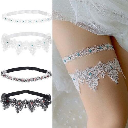 Women Trim Thigh Ring Sexy Rhinestone Cosplay Leg Garter Wedding Elastic Floral Bridal Lace Garter Suspender Belt Party TH13