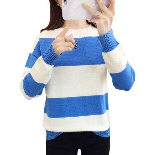 Autumn Winter New Loose Pullover Sweater Women Long-sleeve Warm Bottom Shirt Womens Korean wild Striped shirt Sweaters F867