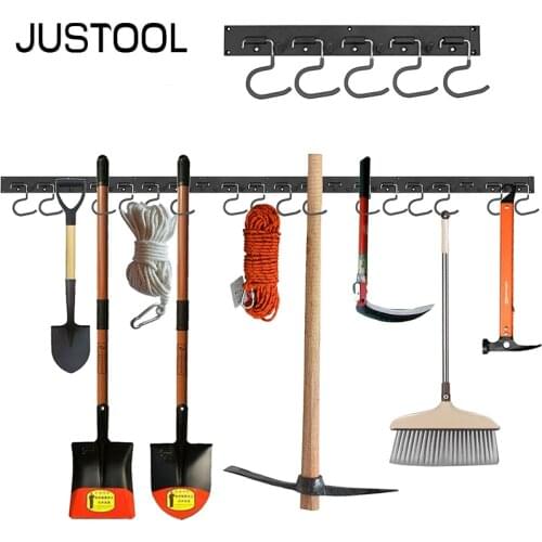 JUSTOOL 64 Inch Adjustable Tool Storage System 16 Hooks Wall Holder Garage Storage Garden Tool Organizer Racks Wall-Mount Holder