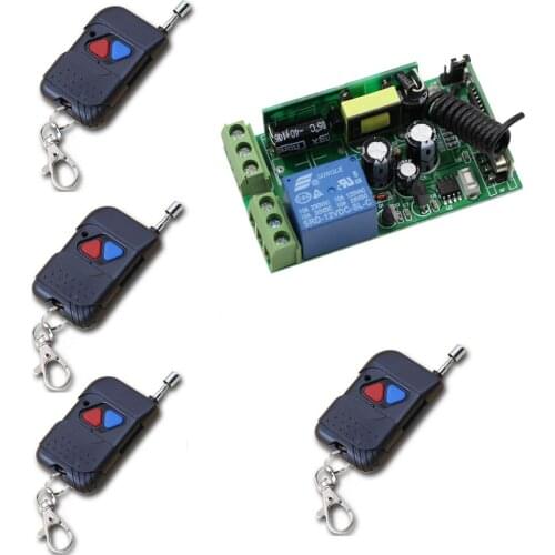 Wide Voltage AC 85V 110V 220V 250V 1Channel 10A RF Wireless Remote Control Switch Receiver +4*Transmitters 1CH Relay Smart Home