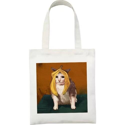 Cute Cat Cartoon Female Fashion Tote Bags Retro Literary Soft Canvas Bag Women Shoulder Bag Shopper Ladies Reusable HandBags