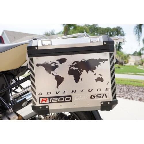 GSA Adventure Motorcycle Reflective Decal Kit "World Adventure R1200" for Touratech Panniers