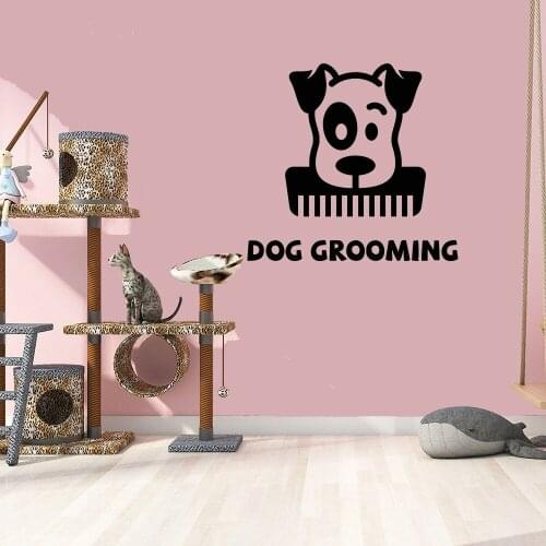 Dog Grooming Abstract Puppy Head Comb Salon Interior Decor Dalmatian Vinyl Window Stickers Cute Pet Animal Mural PH20