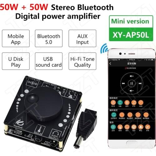 Sinilink WIFI Mobile Control APP 40W/50W Stereo Bluetooth 5.0 Power Amplifier Board 12V/24V High Power Digital Amplifier Module
