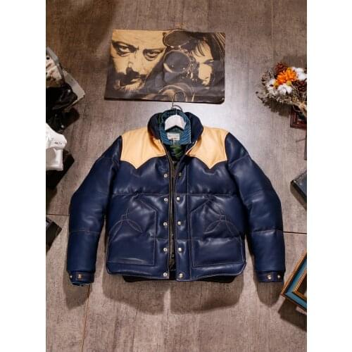 YR!Free shipping.Winter thick Italian lambskin duck down jacket.men luxury quality genuine leather coat.fashion blue downs cloth