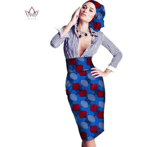 Bintarealwax African Wax Print Skirt Dashiki Plus Size Traditional African Women Clothing Bazin Pencil Knee-Length Skirt WY058