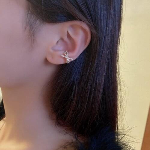 Girls Temperament Rhinestone Beautiful Fake Earrings Bowknot Cute Ear Clip Cuff