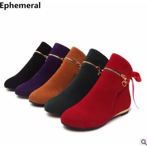 Ladies Warm Boots Flats Plus Size 34-43 Nubuck Leather Single Riding Booty Round Toe Winter Boots Fashion American Style Purple