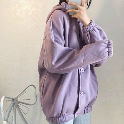Female Hoodies New Fashion Zip-up Button Pocket Loose Korean Students Streetwear Womens Oversized Thick Warm Outerwear
