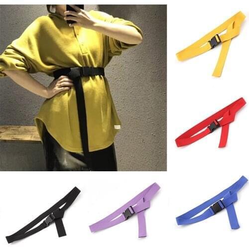 Q Harajuku Canvas Belts For Women Casual Female Corset Belt With Plastic Buckle Fashion Solid Color Long Belt Ceinture Femme