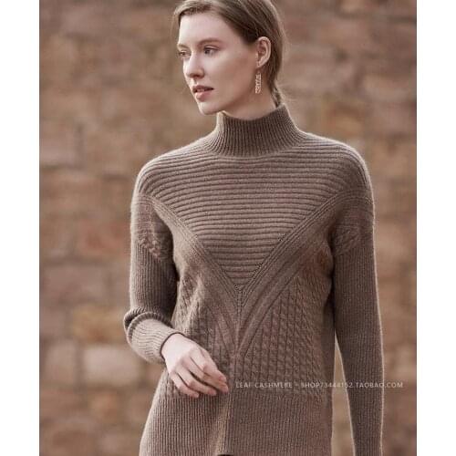 Luxury two pieces 45% cashmere + 30% wool suits female high collar warm mink cashmere Knit Pullover tops + wool pant sets F673