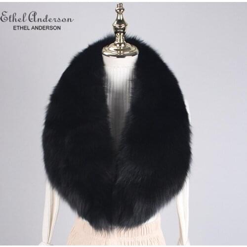 Ethel Anderson Winter 100%Black Real Fox Fur Collar Women Natural Fox fur Scarf Shawl Collars Wraps Neck Warm Fur Scarves Female