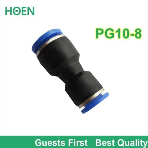 100 pcs/lot PG Unequal Straight Union PG10-8 10mm to 8mm Air Tube Fitting One touch push In pneumatic fitting connectors