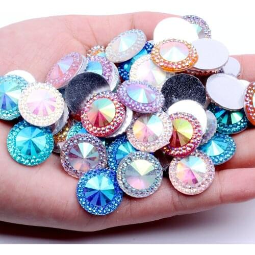 16mm 40/100 Piece Glue On Cabochons Round Flatback Resin Rhinestones 8 Colors Without hole Gems Beads DIY Decoration Crafts