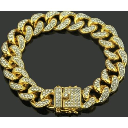 2019 Full Rhinestone Iced Out Men Hip hop Bling Bracelet Paved Rhinestones Cuban Chain Bracelets For Women Men Jewelry