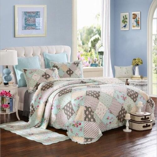 3pcs Bed cover Rhombus patchwork Bedspread Lace Bedding set Floor mat Plant puzzle Quilt Quilting Blanket Bed cover Pillowcases