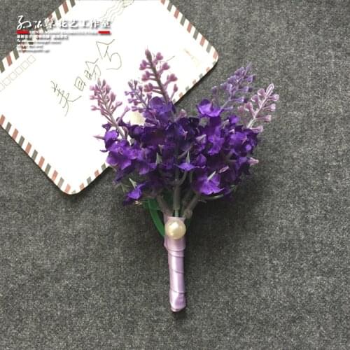 5Pcs/Lot Wedding Groom Boutonniere Groomsman Corsage Artificial lavender Flower Man Brooch Corages Buttonhole Suit Accessories